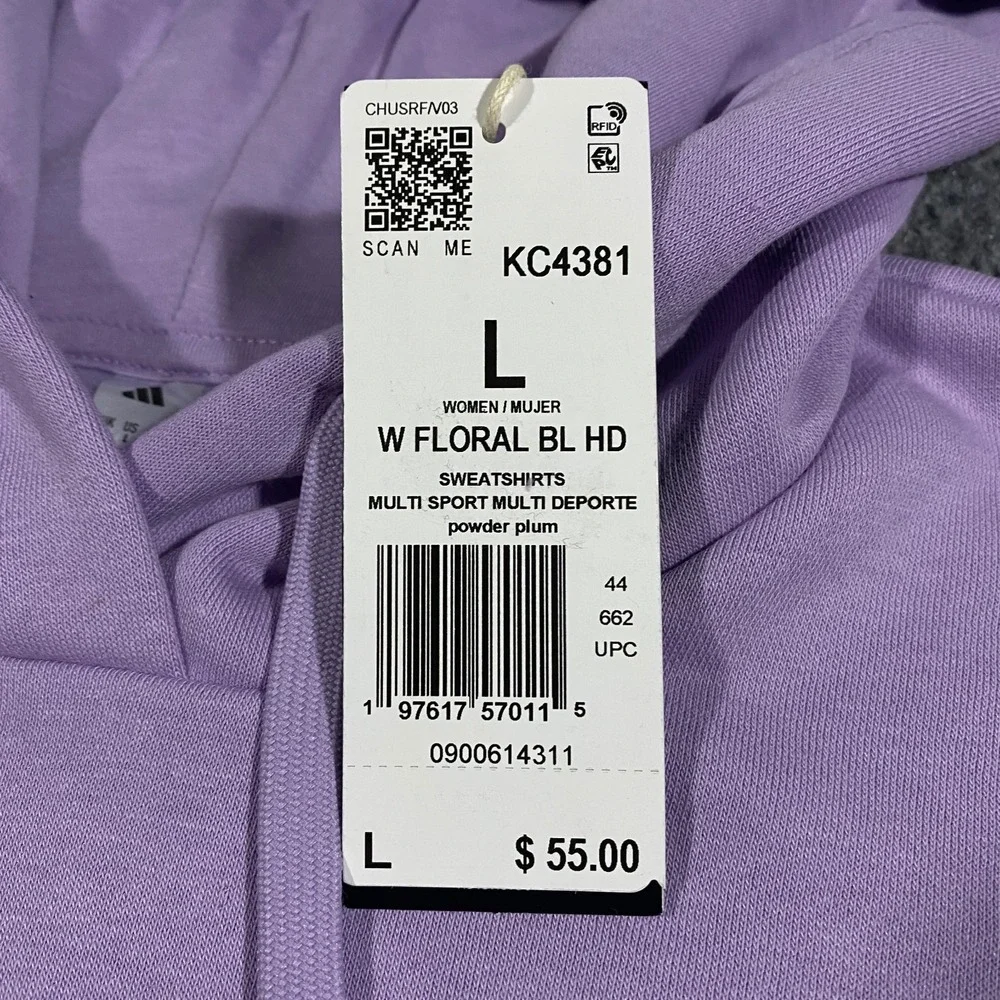 Adidas Trefoil Floral Logo Hoodie Womens L Pastel Purple Plum Pullover Fleece